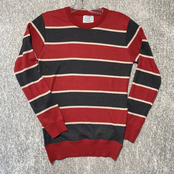 FAZE 1 Other - Faze 1 Striped Sweater Crew Neck Long Sleeve Red‎ Gray Casual L(14/16)